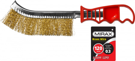 MIRAX однорядная, витая стальная латунированная проволока 0.3 мм, щетка ручная с пластмассовой рукояткой (35112-1)