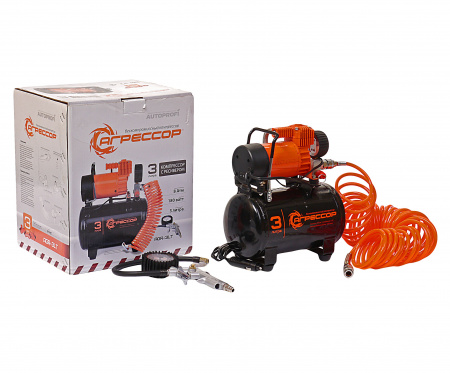 Компрессор АГРЕССОР AGR-3LT поршневой с ресивером 3л 180W (35л/мин) 12V AUTOPROFI /1/2