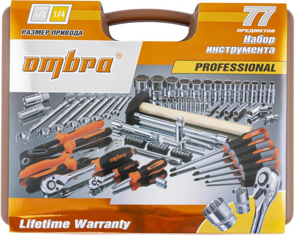 OMT77S12 Набор инструмента универсальный 1/4", 1/2"DR с головками торцевыми 12-гранными 1/2"DR, 77 предметов OMT77S12 Набор инструмента универсальный 1/4", 1/2"DR с головками торцевыми 12-гранными 1/2"DR, 77 предметов
