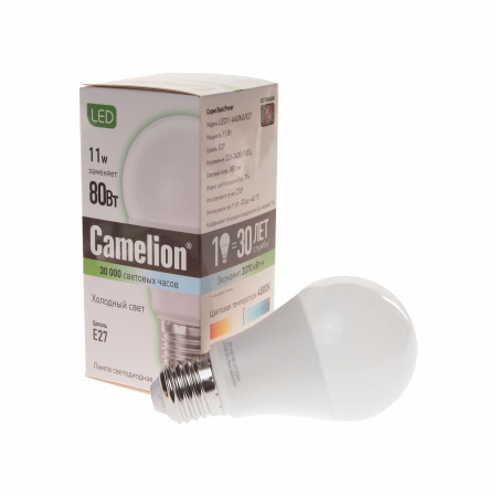 Лампа светодиодная E27 A60 11W холодный свет CAMELION 1/10/100