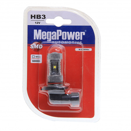 Автолампа HB3 (P20d) 6 SMD CREE WHITE 6000K блистер 338лм 12V MEGAPOWER /1/10/100 OLD