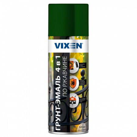 Грунт-эмаль аэроз. по ржавчине 4 в 1 зеленый мох RAL6005 520мл Vixen VX516005 (12)
