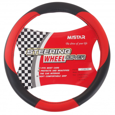 Оплетка руля MIS-LT06A (M) BLACK/RED кожа MISTAR /1/25