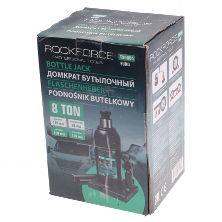 Домкрат гидравлический RF-T90804EURO бутылочный с клапаном 8т (выс.подъема 190-360мм) ROCKFORCE /1/4