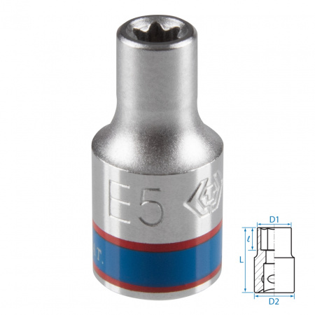 Головка торцевая TORX Е-стандарт 1/4", E5, L = 24 мм KING TONY 237505M
