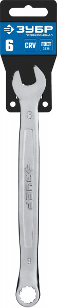 ЗУБР 6 мм, комбинированный гаечный ключ, Профессионал (27087-06)