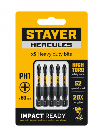 STAYER HERCULES, PH1, 50 мм, 5 шт, торсионные биты (26231-1-50-5)