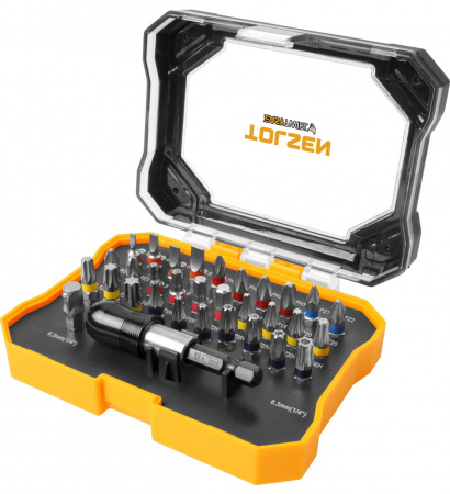Набор вставок (бит) 1/4", PH, PZ, Hex, Torx, Slotted, TorxTR, Square, 32 предмета TOLSEN TT20377 Набор вставок (бит) 1/4", PH, PZ, Hex, Torx, Slotted, TorxTR, Square, 32 предмета TOLSEN TT20377
