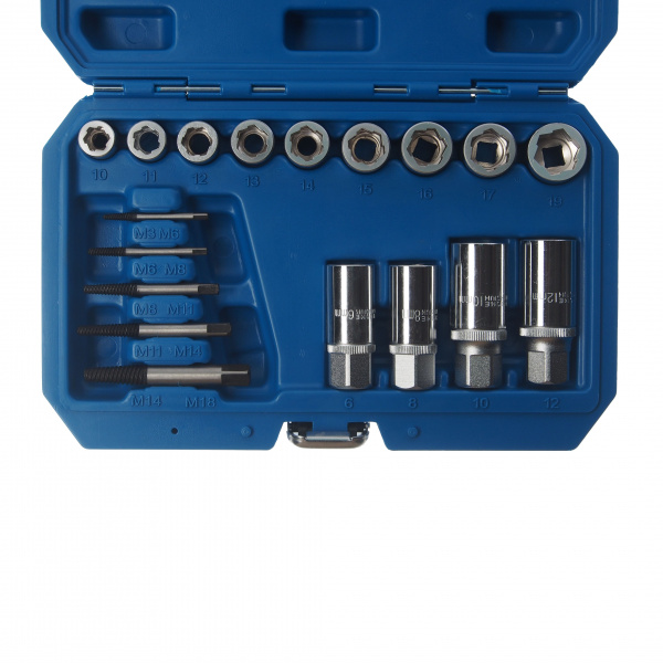 Набор RF-918U2 для откручивания заломанных болтов, гаек и шпилек 18пр.,в кейсе ROCKFORCE /1 Набор RF-918U2 для откручивания заломанных болтов, гаек и шпилек 18пр.,в кейсе ROCKFORCE /1