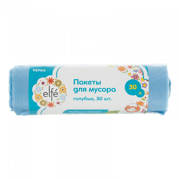Пакеты для мусора 30 л х 30 шт, голубые, Россия Elfe