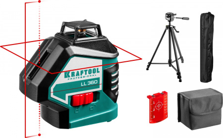 KRAFTOOL LL360 #3 нивелир лазерный, 2х360° , 20м/70м, IP54, точн. +/-0,2 мм/м, штатив, в коробке