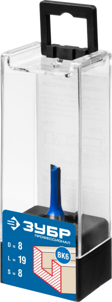 ЗУБР 8 x 19 мм, хвостовик 8 мм, фреза пазовая прямая, Профессионал (28753-8-19)