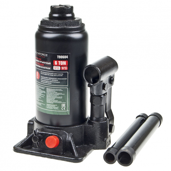 Домкрат гидравлический RF-T90604(DS) бутылочный с клапаном 6т (выс.подъема 181-351мм) ROCKFORCE /1/5