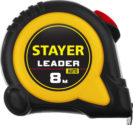STAYER Leader, 8 м х 25 мм, рулетка с автостопом, Professional (3402-08-25)