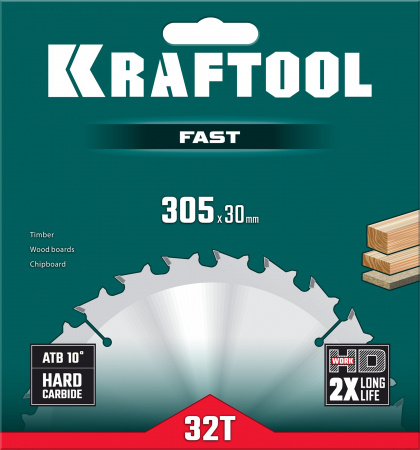 KRAFTOOL Fast, 305 х 30 мм, 32Т, пильный диск по дереву (36950-305-30)
