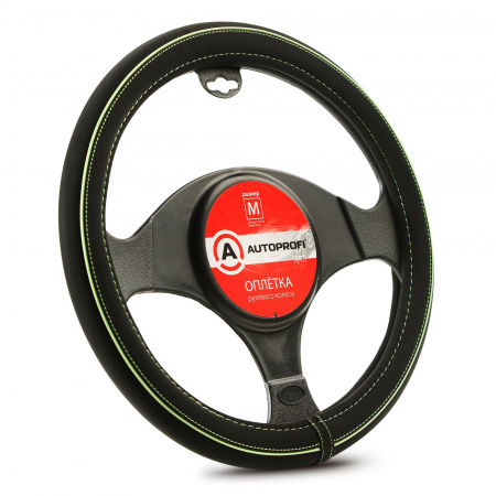 Оплетка руля AP-2020 BLACK/GREEN (M) синтетический нубук, AUTOPROFI 1/20