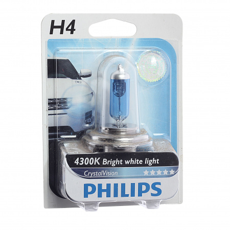 Автолампа H4 (60/55) P43t-38 CrystalVision 4300K (блистер) 12V PHILIPS /1/10