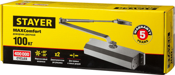 STAYER MAXComfort, до 100 кг, коричневый серебро, дверной доводчик (37917-100)