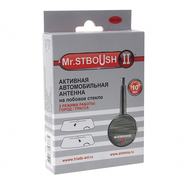 Антенна TR-STBII активная на стекло (всеволновая, 2 режима:город/трасса, радиус приема 110км) кабель 250см 12V (замена TR-BII) Mr.STBOUSH /1/25