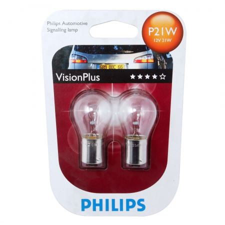 Автолампа P21W (BA15s)+60% VisionPlus (блистер, 2шт) 12V PHILIPS /1/10