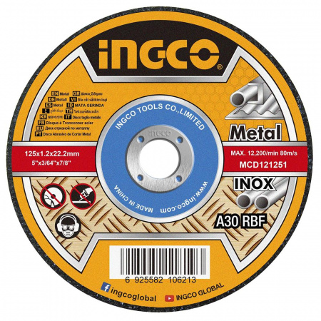 Круг отрезной INGCO по металлу 125*1,2*22  MCD121255 ж/б 10шт