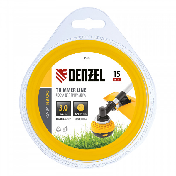 Леска для триммера, круглая 3 мм х 15 м, блистер Flex cord Denzel