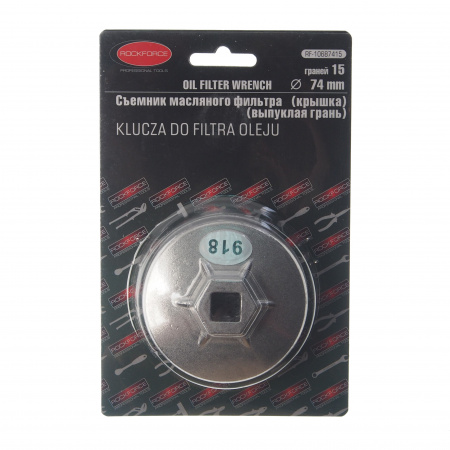 Съемник RF-10687415 масляного фильтра "крышка" Ø 74мм х 15гр (выпуклая грань), в блистере ROCKFORCE /1
