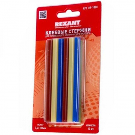 Стержни клеевые  7,4мм*100мм цветные 12шт REXANT (100)