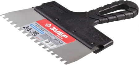 ЗУБР 200 мм, зуб 6 х 6 мм, пластиковая ручка, нержавеющий фасадный шпатель (10078-20-06)