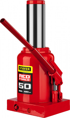 STAYER RED FORCE, 50 т, 300 - 480 мм, бутылочный гидравлический домкрат, Professional (43160-50)