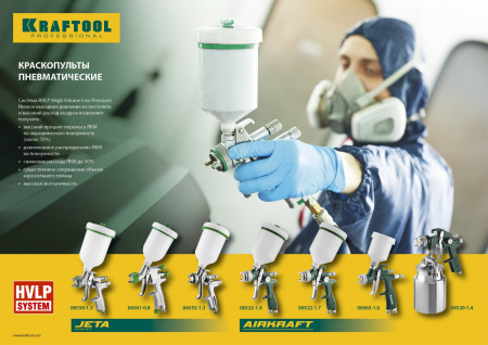KRAFTOOL AirKraft, HVLP, 1.4мм, пневматический краскопульт с нижним бачком (06520-1.4)