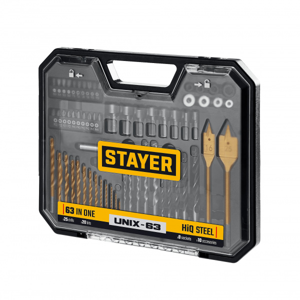 STAYER Unix-63, универсальный комбинированный набор, 63 предмета (29720-H63) STAYER Unix-63, универсальный комбинированный набор, 63 предмета (29720-H63)