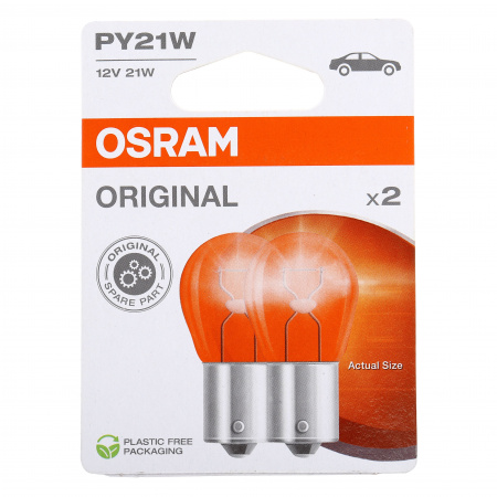 Автолампа PY21W (BAU15s) YELLOW (2шт) 12V OSRAM /1/10