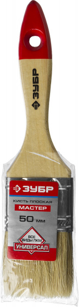 ЗУБР УНИВЕРСАЛ, 50 мм, 2″, светлая натуральная щетина, деревянная ручка, все виды ЛКМ, плоская кисть (4-01003-050)