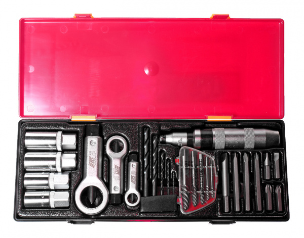 JTC Набор инструментов для демонтажа крепежных элементов с поврежденной резьбой 26 предметов в кейсе JTC