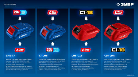 ЗУБР 18 В, адаптер для АКБ С1-18 под инструмент LMS, (С18-LMS)