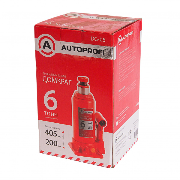 Домкрат гидравлический DG-06 бутылочный 6т (высота подъёма 405мм) AUTOPROFI /1/5