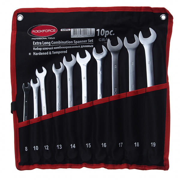 Набор ключей комбинированных RF-5101L:  удлиненных 10пр. (8, 10, 12-19мм)на полотне ROCKFORCE /1/10