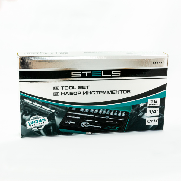 Набор торцевых головок с трещоткой, 1/4", 18 предметов Stels Набор торцевых головок с трещоткой, 1/4", 18 предметов Stels