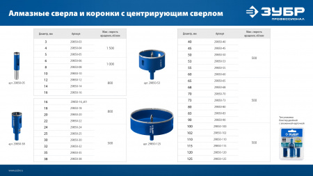 ЗУБР АГК, d 68 мм, (центр. сверло, трехгр. хвост, Р60), алмазная коронка, Профессионал (29850-68)