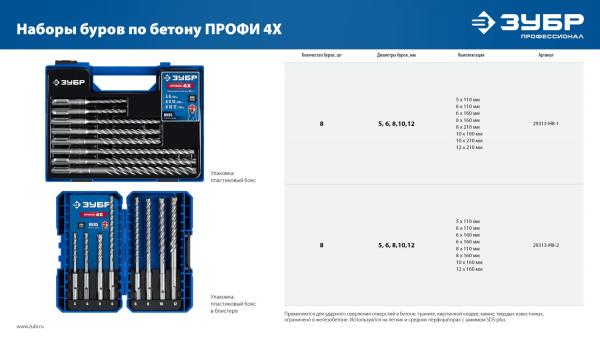ЗУБР ПРОФИ-4Х 12x460 мм, SDS-plus бур (29313-460-12)