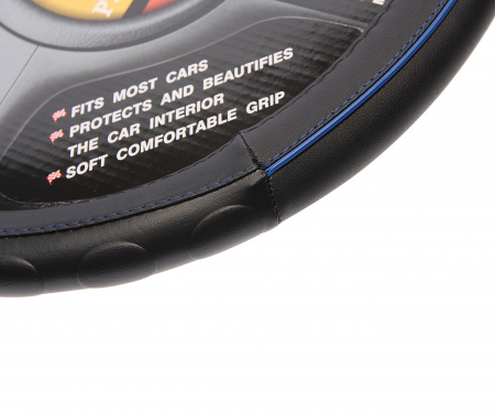 Оплетка руля MIS-17STW11 (M) черная с синим кантом MISTAR /1/25