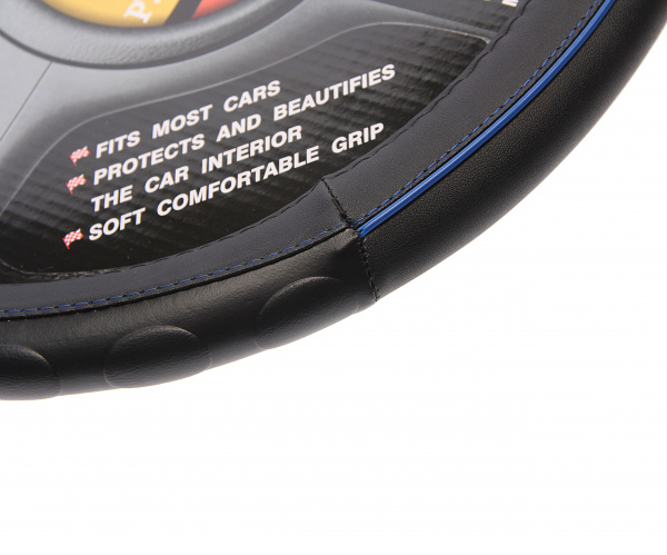 Оплетка руля MIS-17STW11 (M) черная с синим кантом MISTAR /1/25