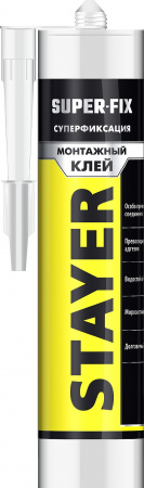 STAYER SUPER FIX, 280 мл, белый, суперсильный монтажный клей, Professional (41323) STAYER SUPER FIX, 280 мл, белый, суперсильный монтажный клей, Professional (41323)