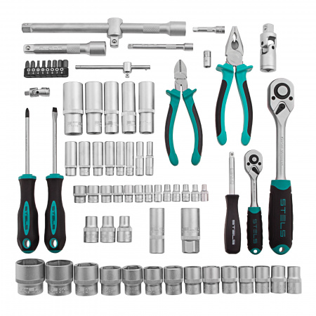 Набор инструментов, 1/2", 1/4", CrV, пластиковый кейс 69 предметов Stels Набор инструментов, 1/2", 1/4", CrV, пластиковый кейс 69 предметов Stels