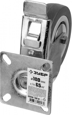 ЗУБР d 100 мм, г/п 65 кг, резина/полипропилен, поворотное колесо c тормозом (30956-100-B)