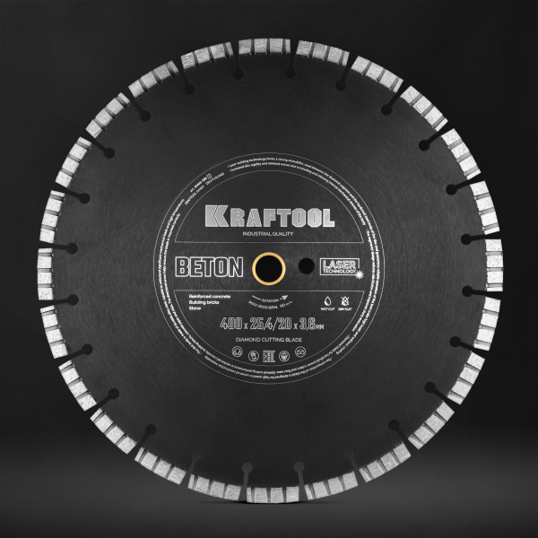 KRAFTOOL BETON 400 мм (25.4/20 мм, 12х3.6 мм), алмазный диск (36686-400)