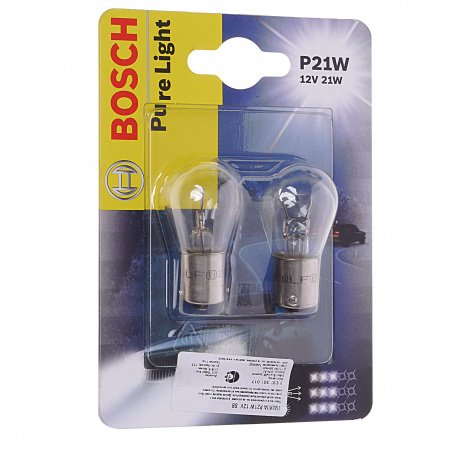 Автолампа P21W (BA15s) (блистер, 2шт) PURE LIGHT 12V BOSCH /1