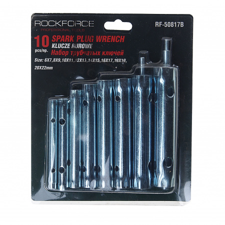 Набор ключей трубчатых торцовых 10пр(6х7,8х9,10х11,12х13,14х15,16х17,18х19,20х22), в блистере ROCKFORCE /1