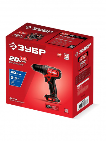 ЗУБР 20 В, 40 Н·м, без АКБ (LMS), дрель-шуруповерт (ДШ-40)